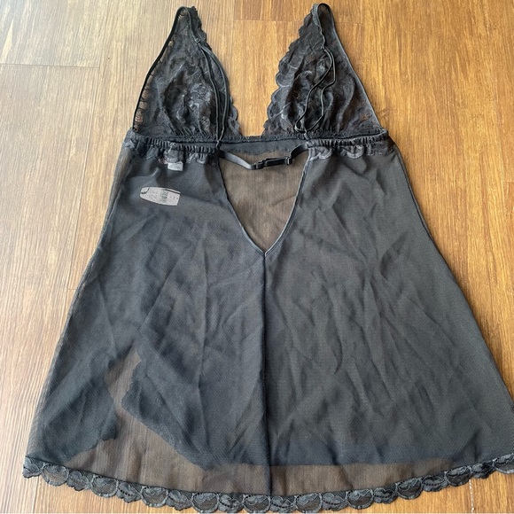 Victorias Secret Lace Lingerie Medium Nightgown Mesh Black Slip Y2K Babydoll - Picture 6 of 15